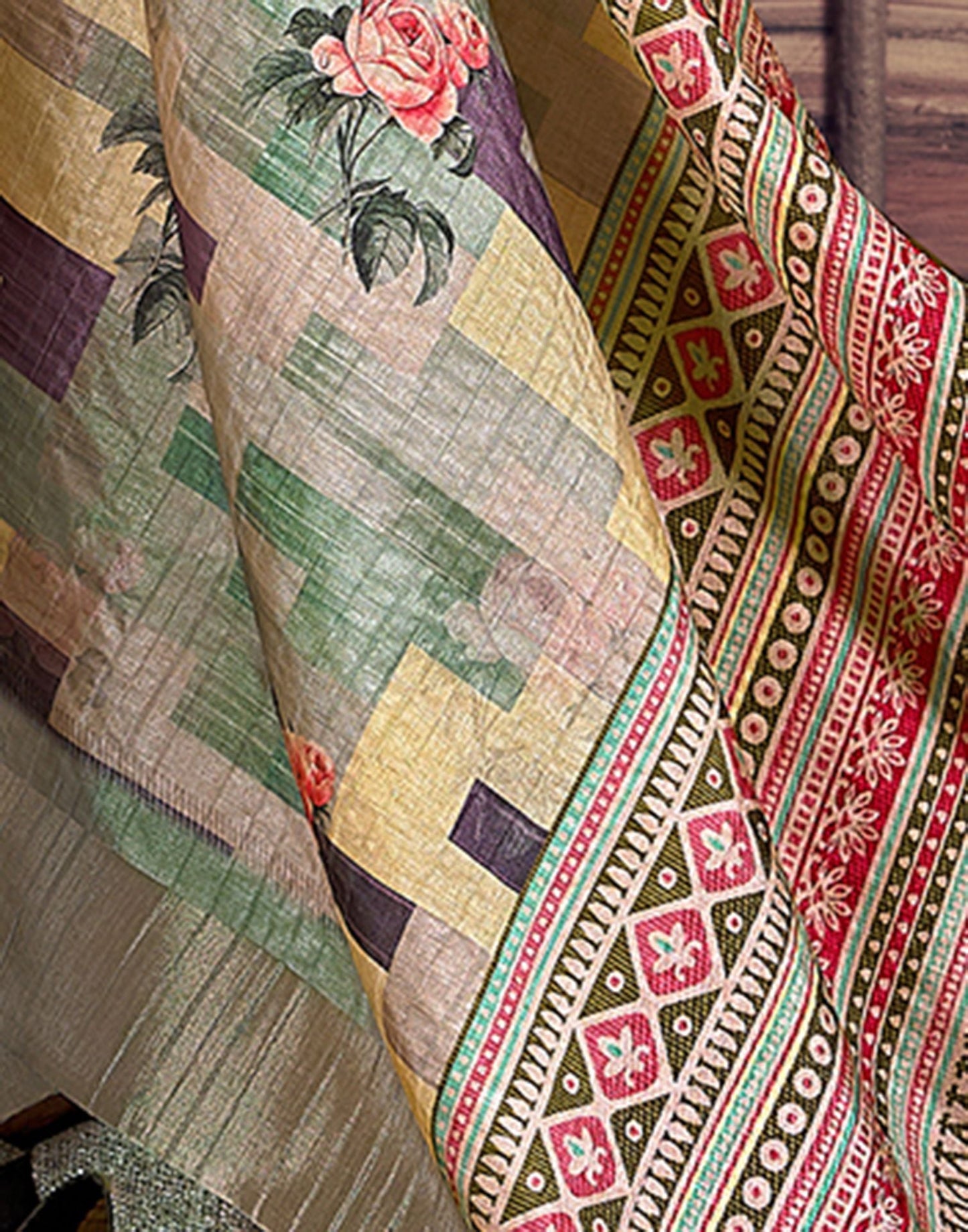 Multicoloured Printed Silk Saree