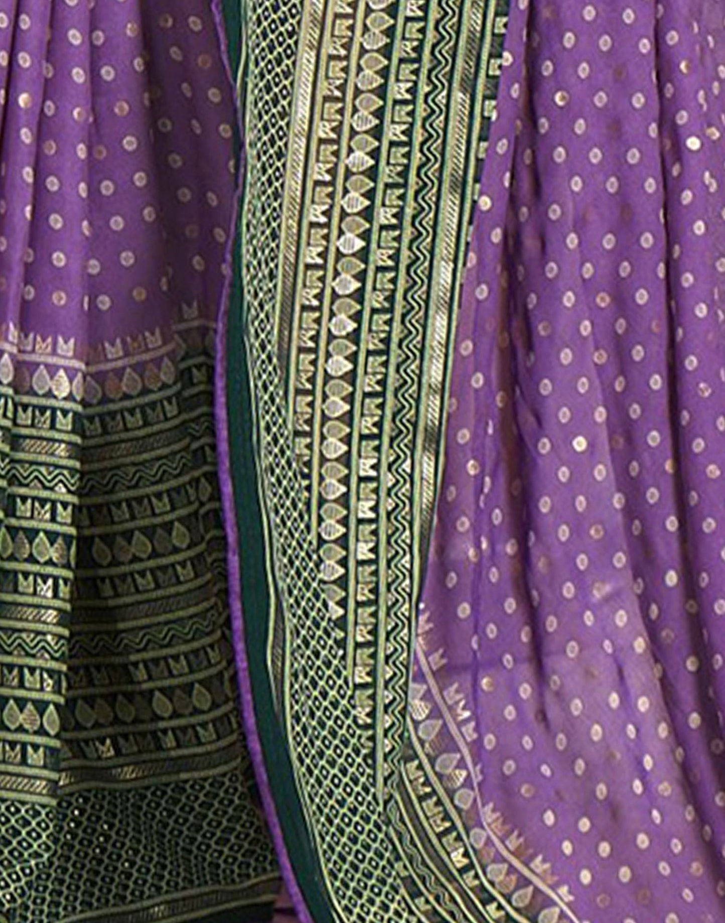 Dull Lavender & Green Printed Saree