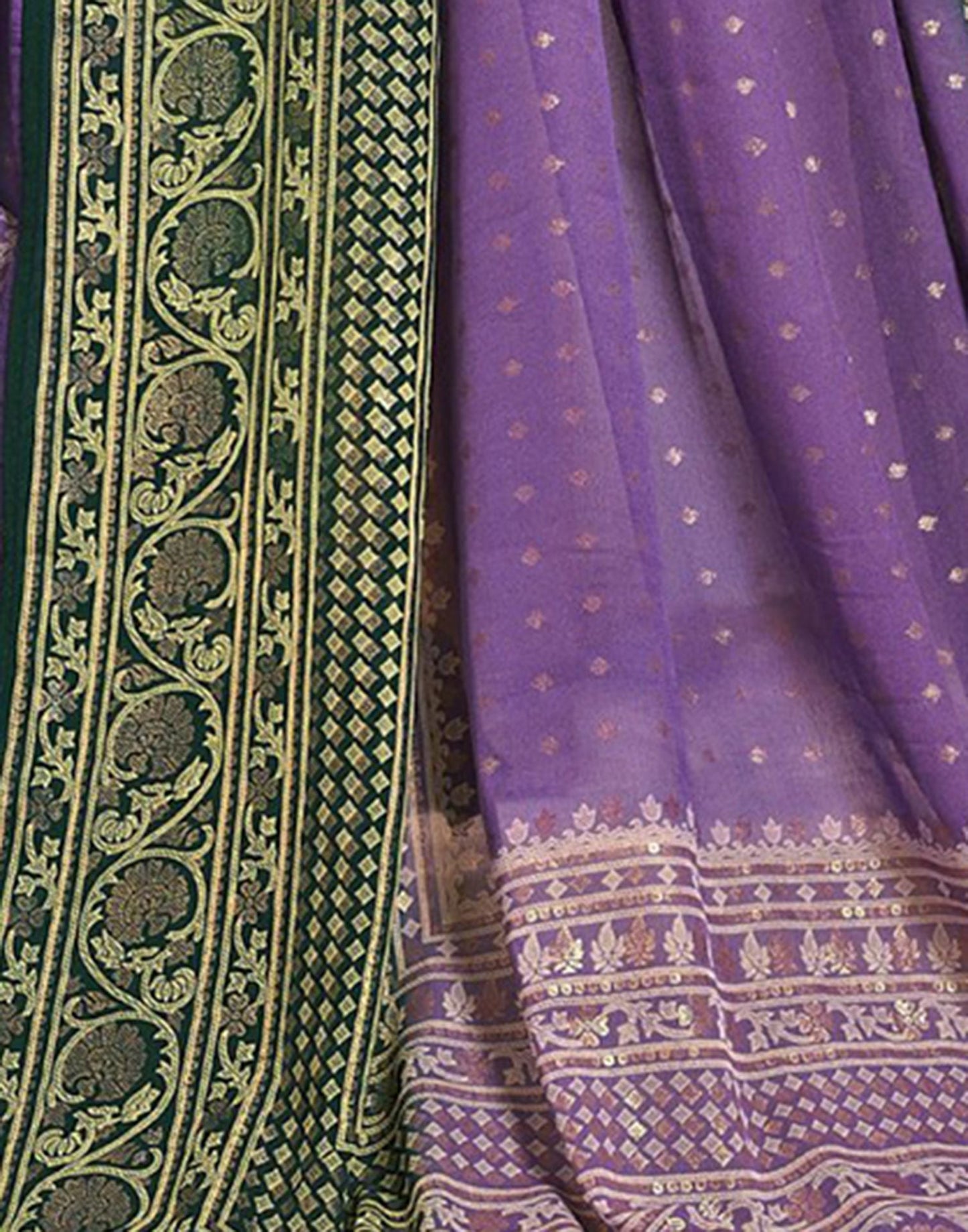 Dull Lavender & Green Printed Saree
