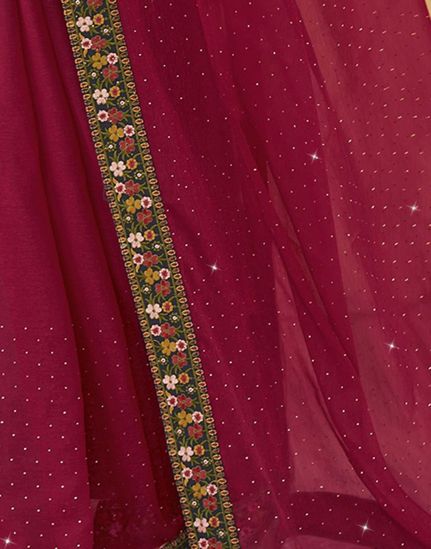 Dark Red Plain Chiffon Saree