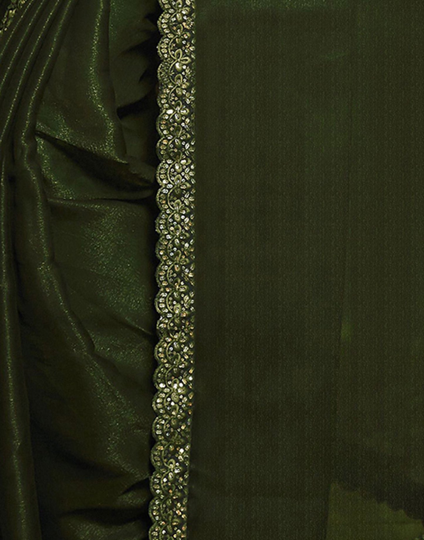 Dark Olive Green Plain Chiffon Saree