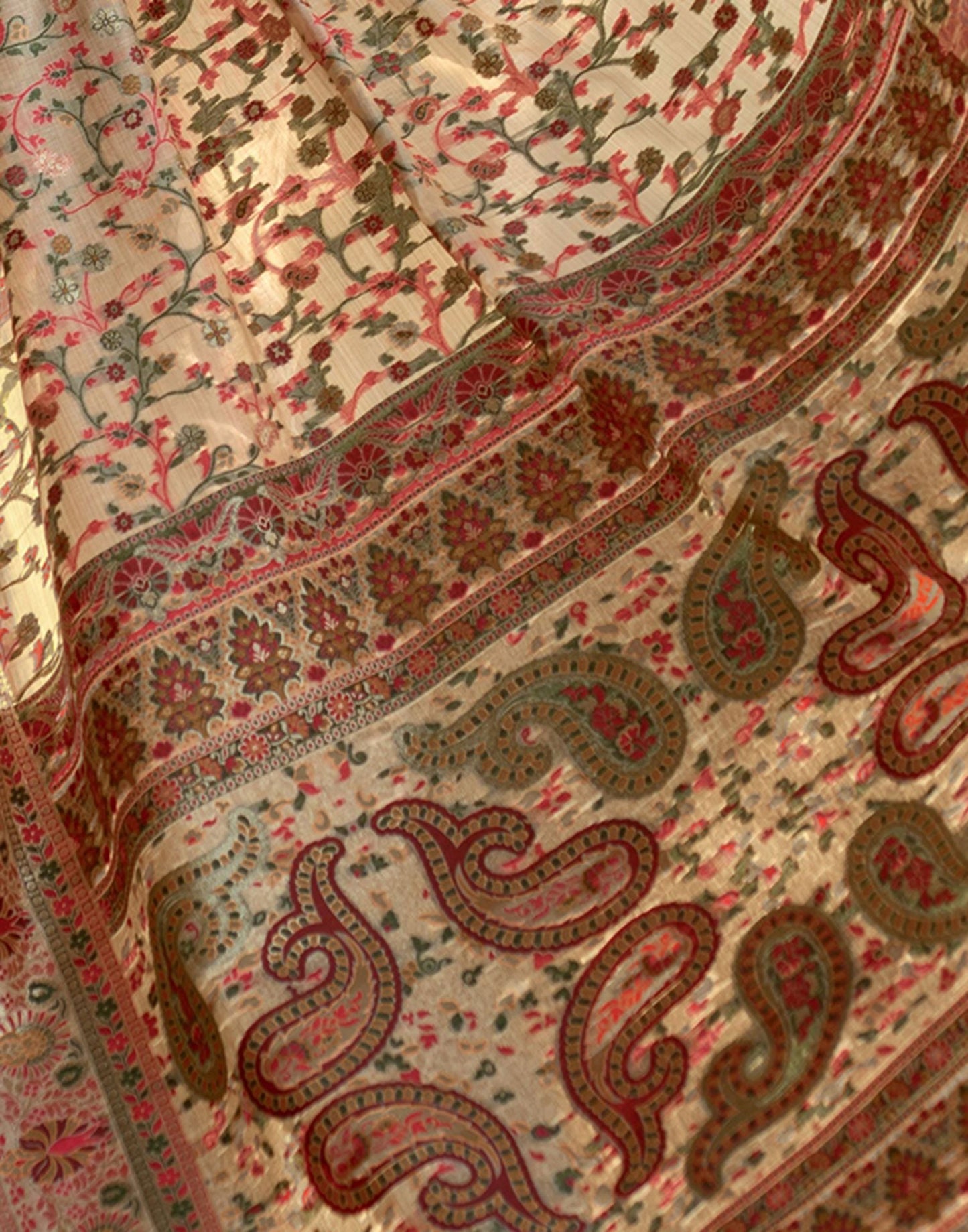 Beige Jacquard Cotton Saree
