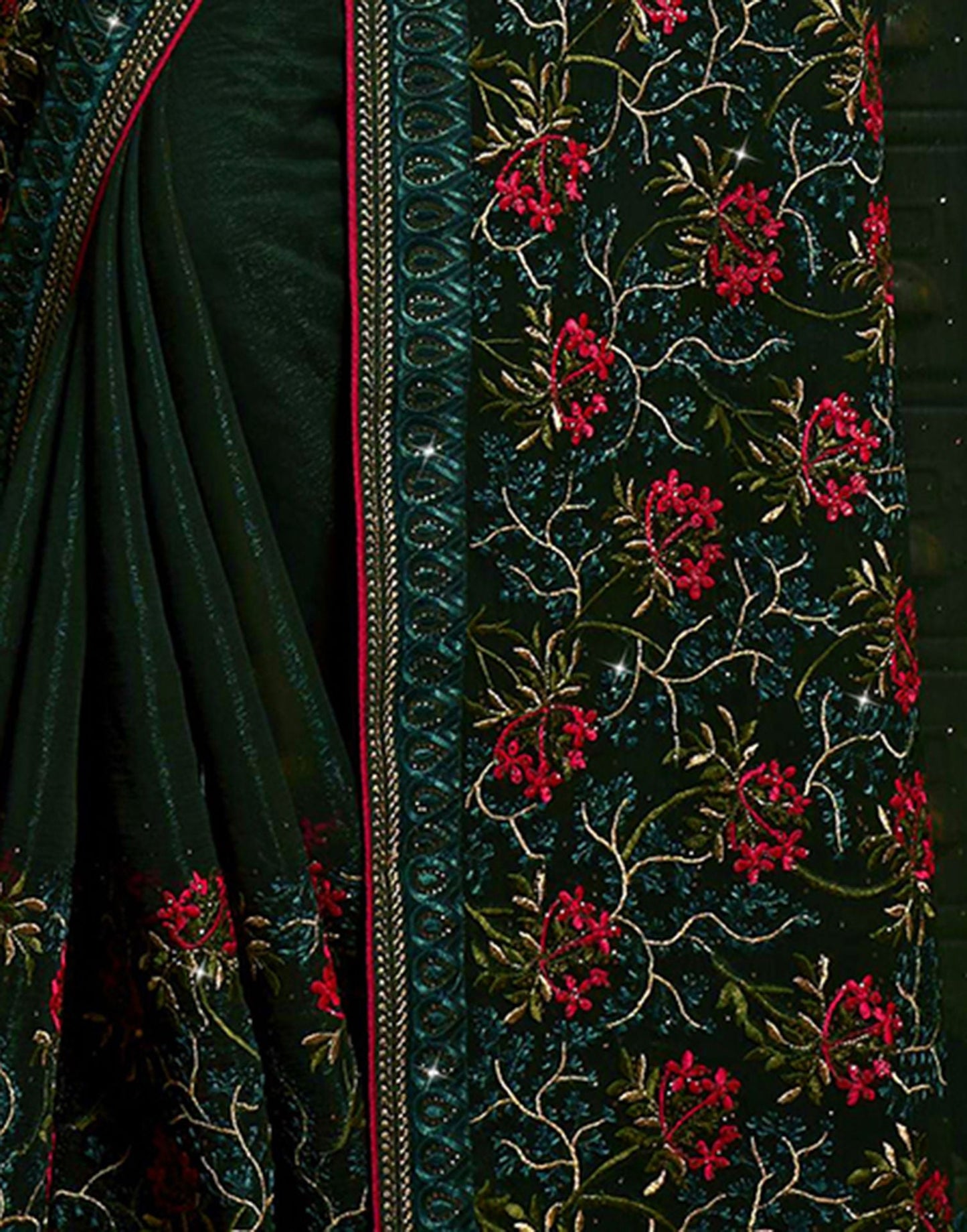 Dark Green Plain Chiffon Saree