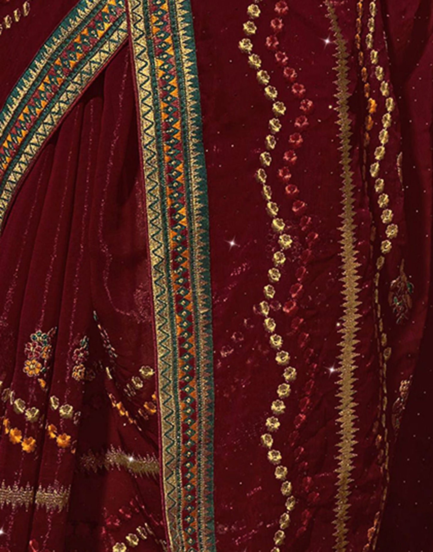 Maroon Plain Chiffon Saree