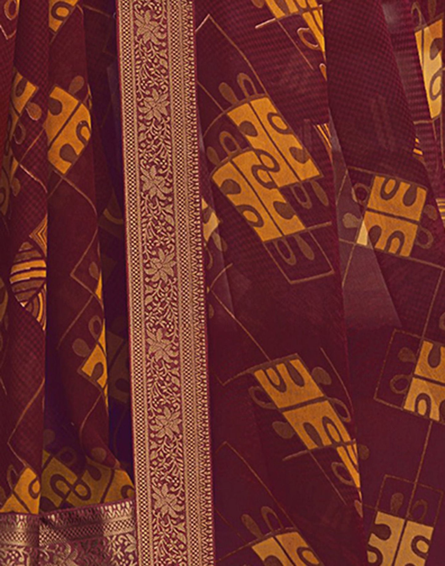 Wine Printed Georgette Saree