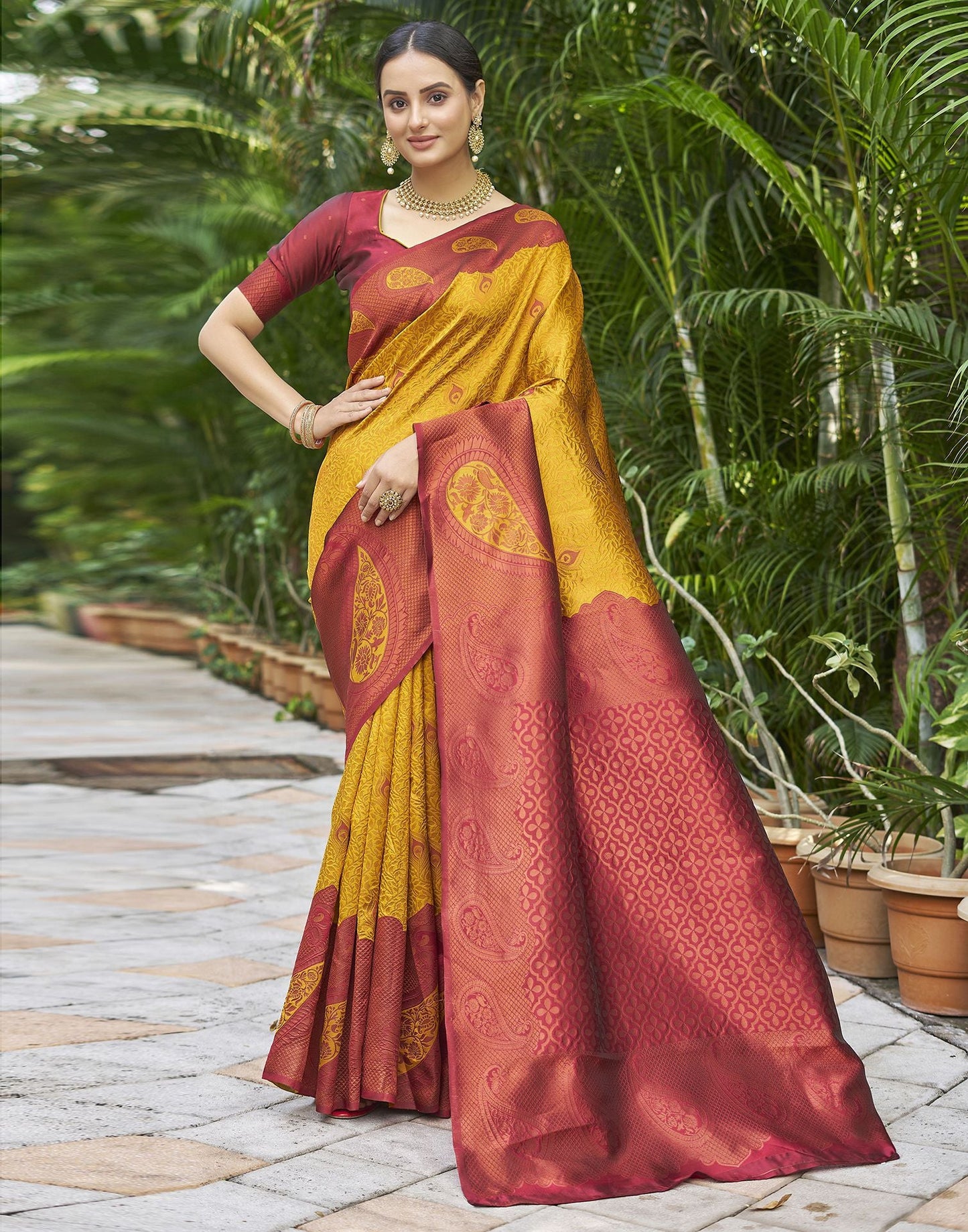 Yellow Jacquard Silk Saree