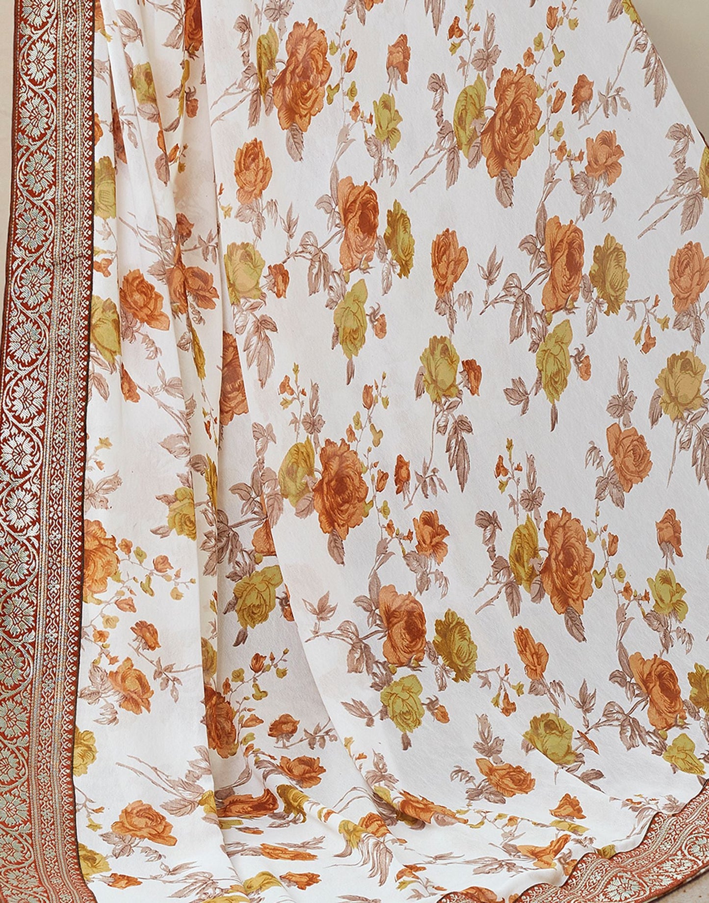 White Printed Georgette Saree