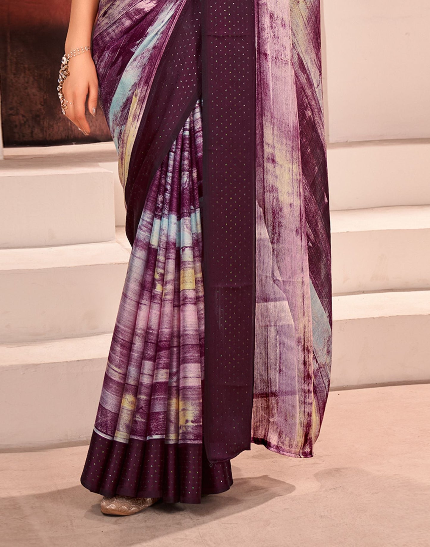 Wine Printed Georgette Saree