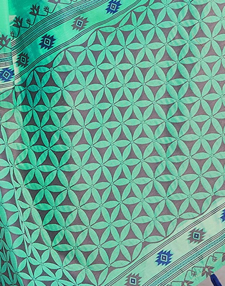 Turquoise Silk Plain Saree