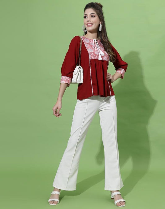 Red Gathered Top | Sudathi