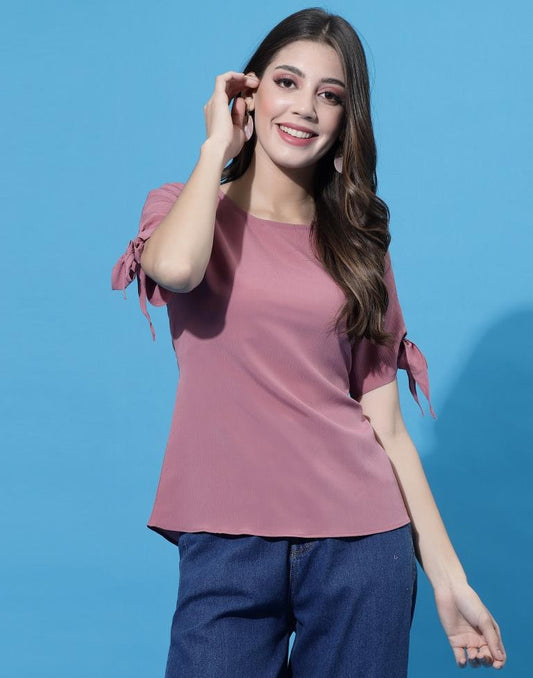 Onion Pink tie up Sleeve Top | Leemboodi