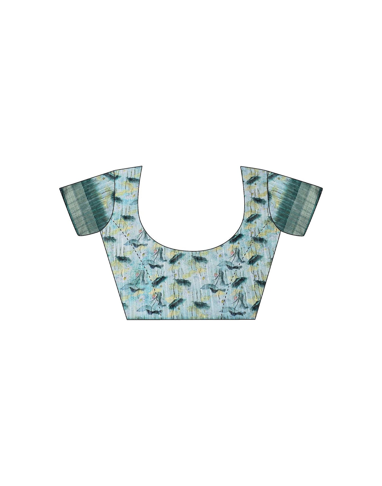 Turquoise Printed Cotton Saree