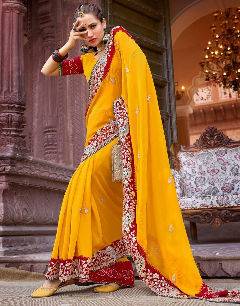 Yellow Georgette Printed Saree