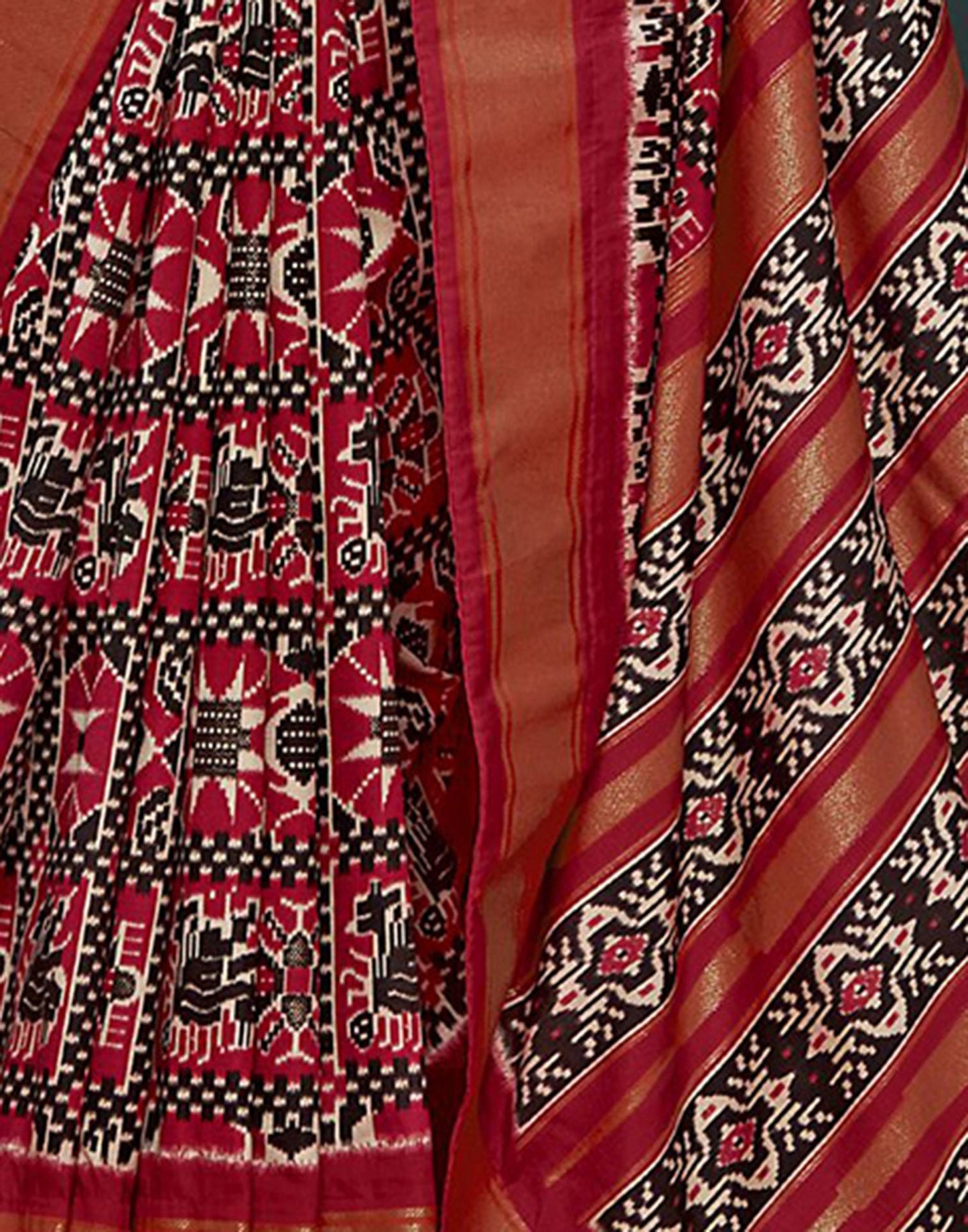 Cherry Red Printed Silk Saree