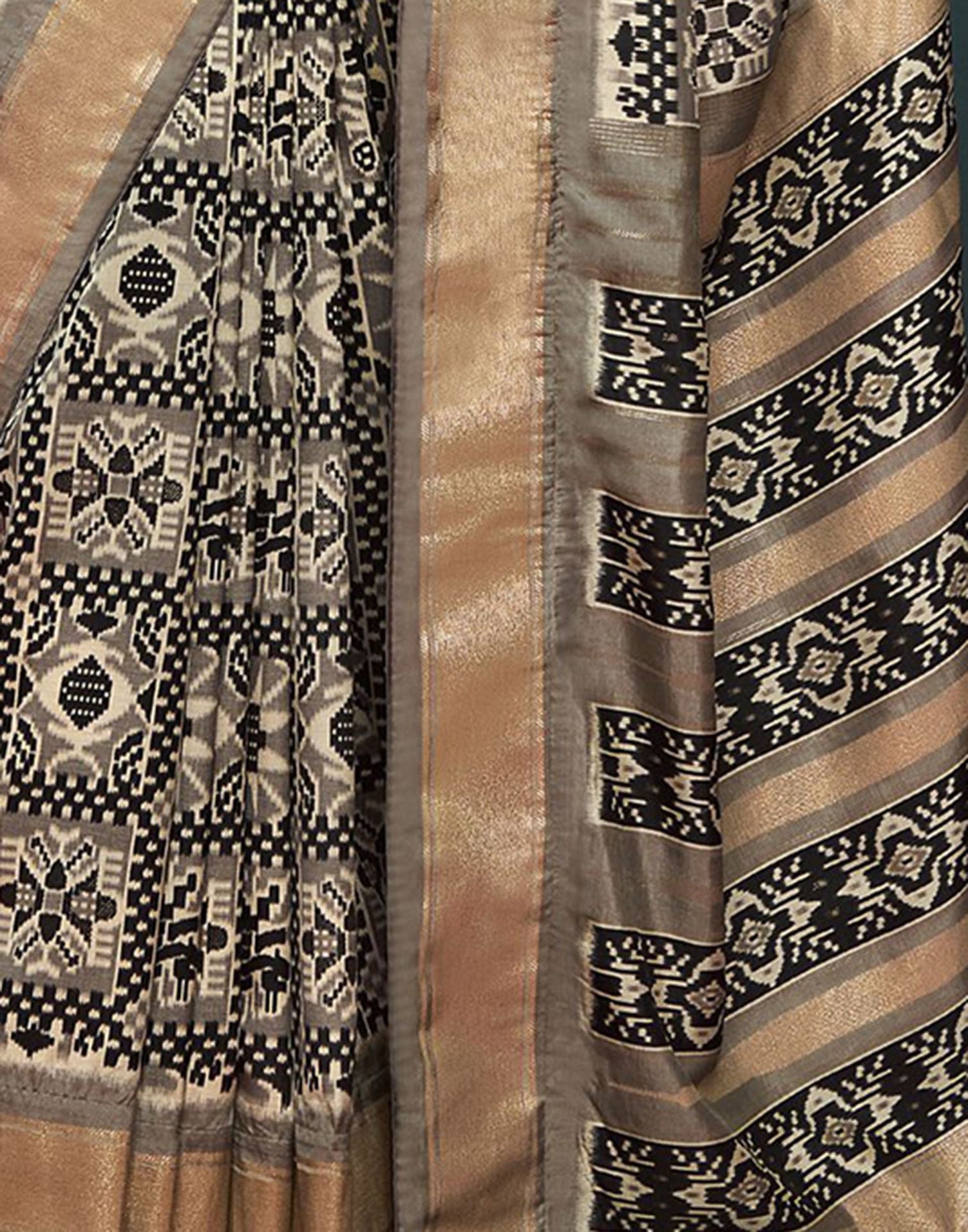 Grey Printed Silk Saree