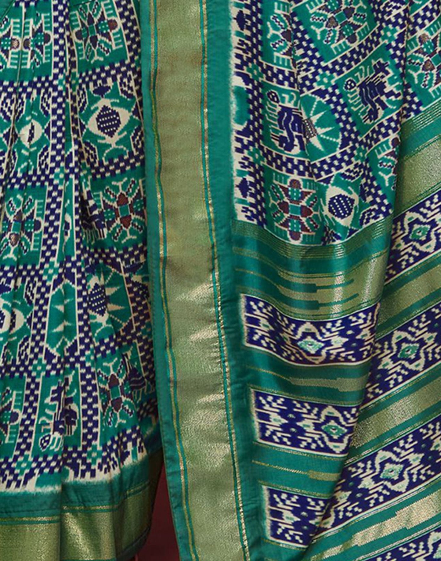 Teal Blue Printed Silk Saree
