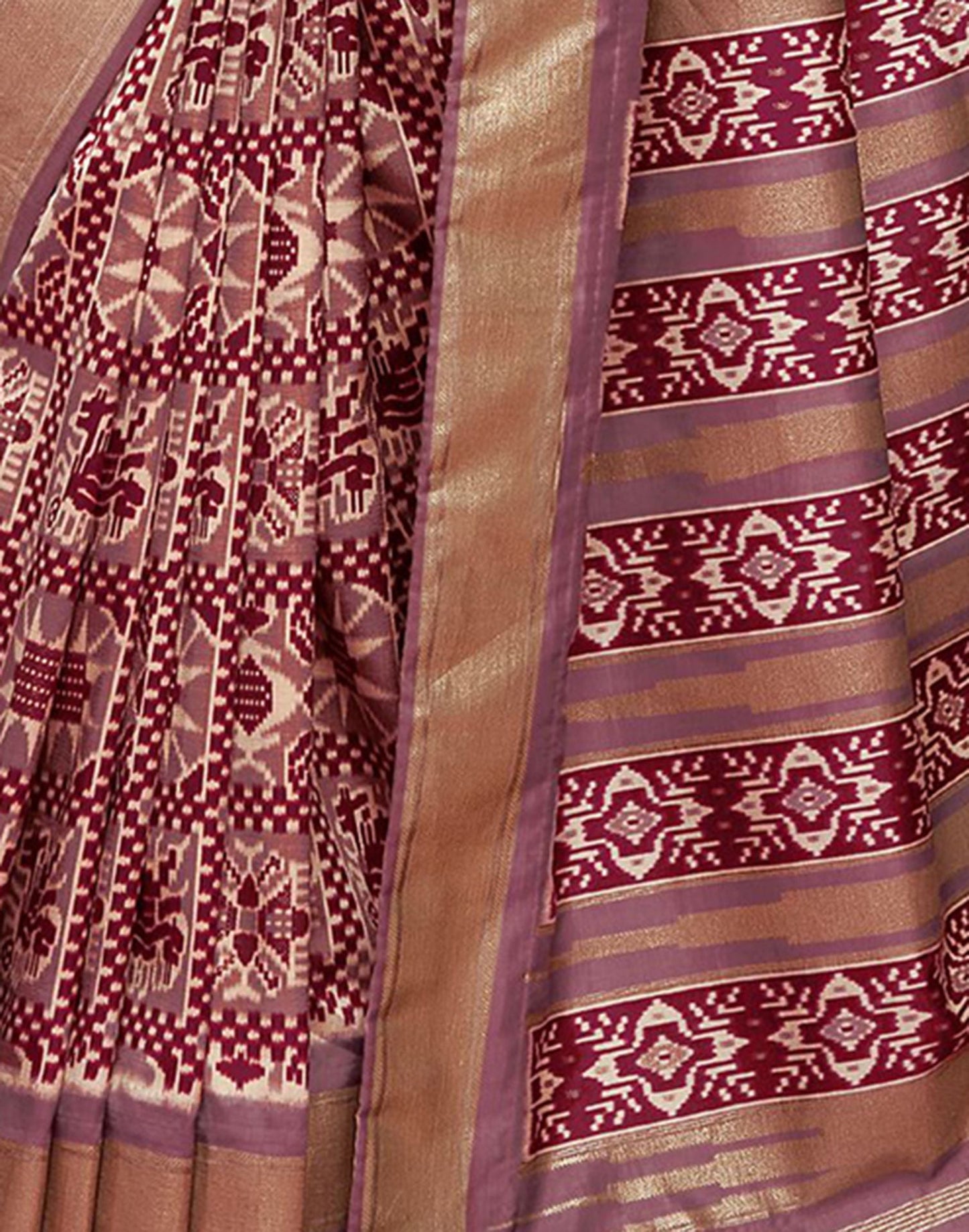 Dusty Rose Pink Printed Silk Saree