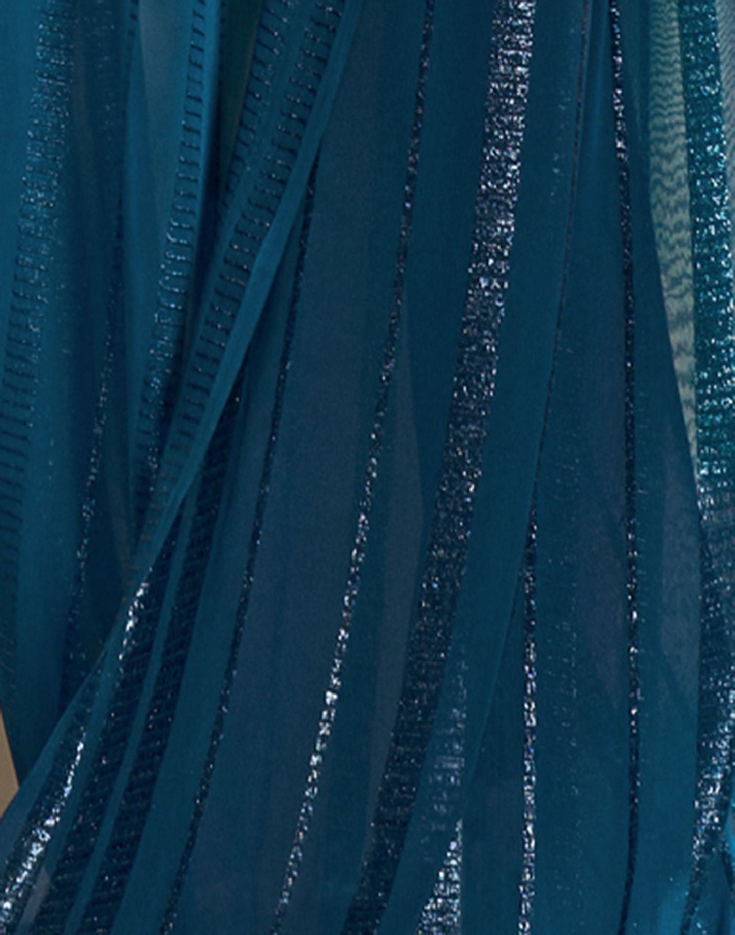 Teal Blue Plain Georgette Saree