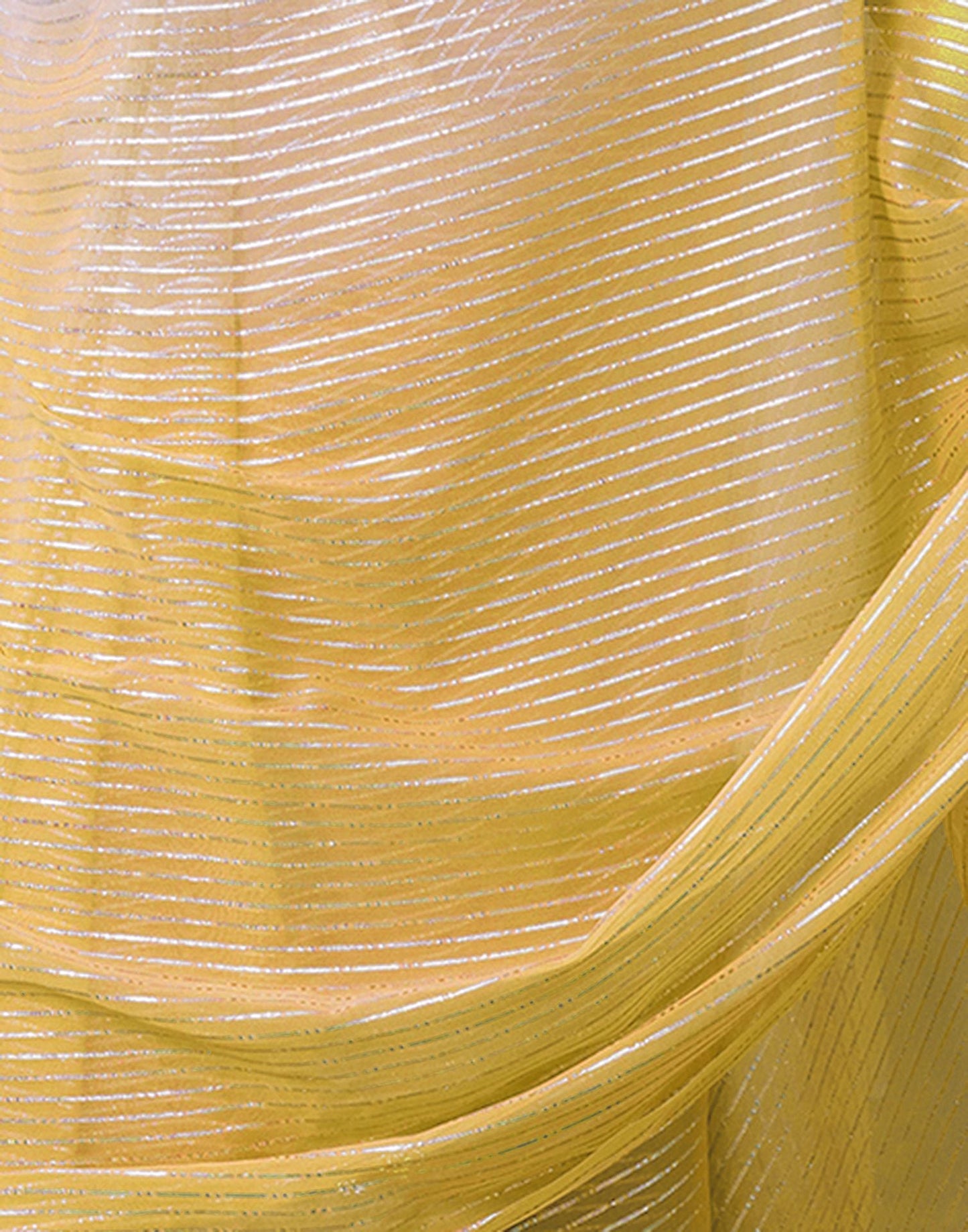 Ready to Wear Yellow Wovern Zari Strip Georgette Saree