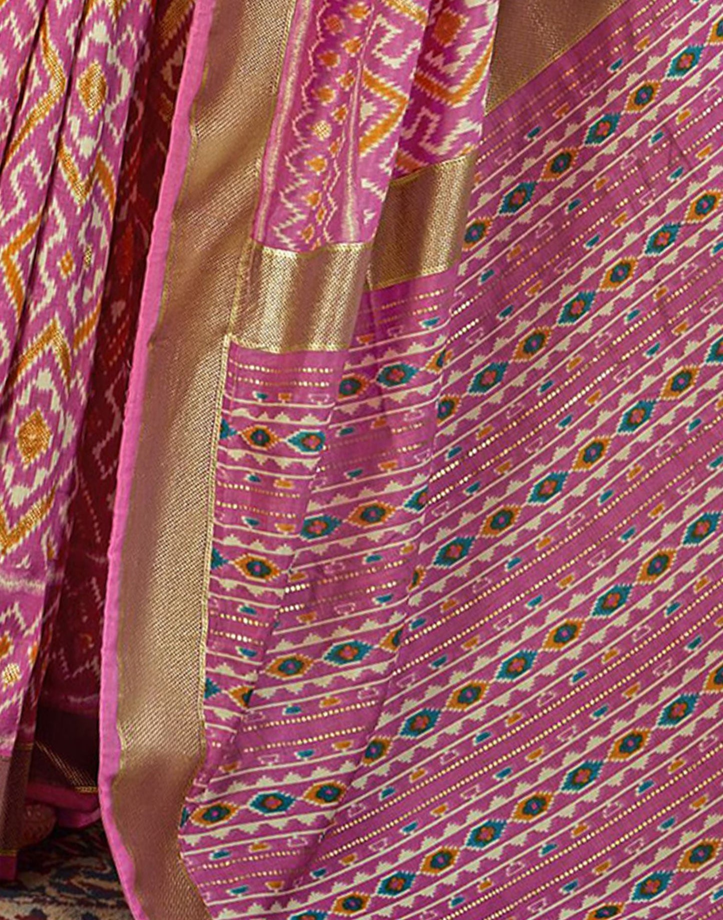 Pink Printed Silk Saree