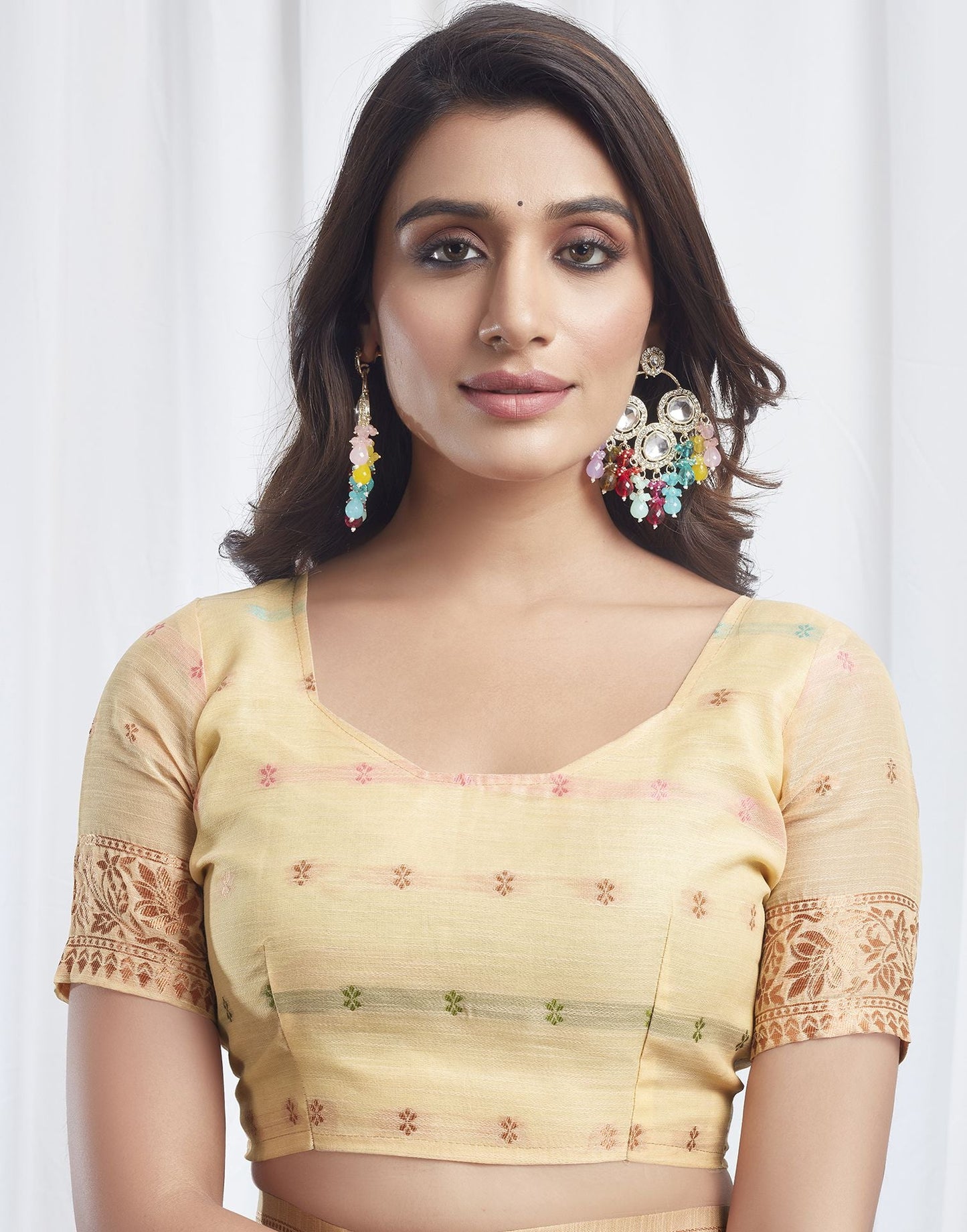 Beige Jacquard Linen Saree