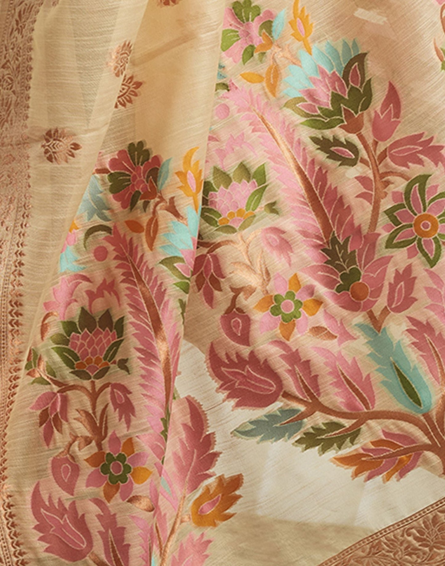 Beige Jacquard Linen Saree