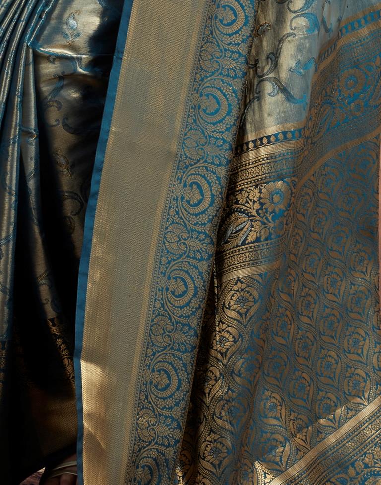 Teal Blue Silk Kanjivaram Saree