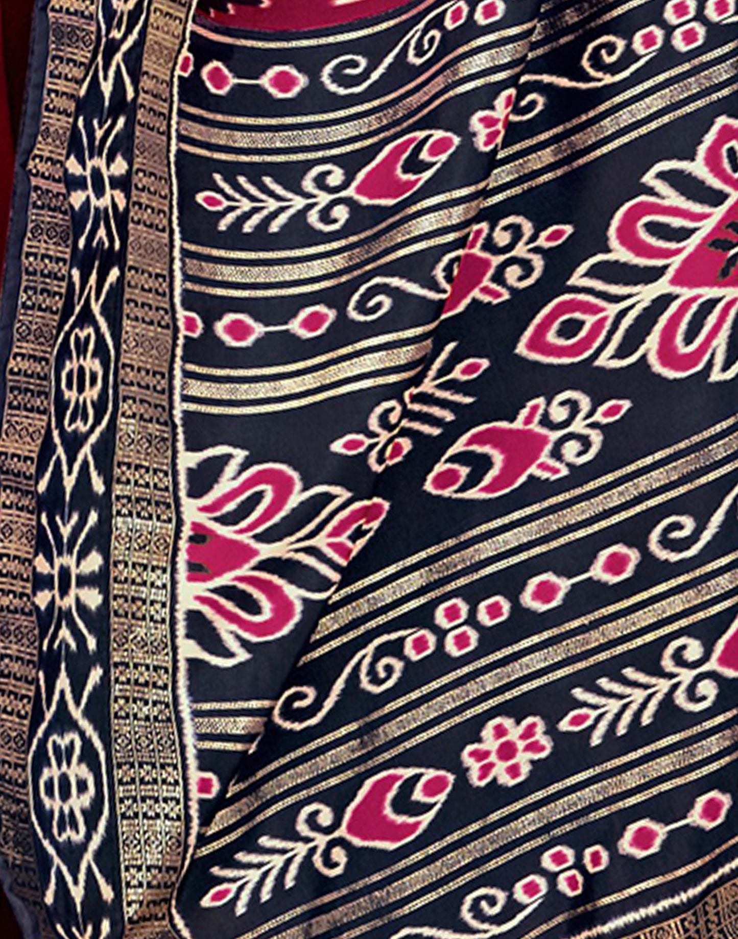 Rani Pink Printed Silk Saree