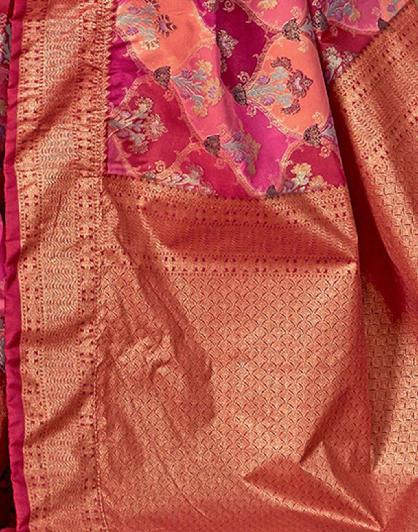 Pink Printed Silk Saree