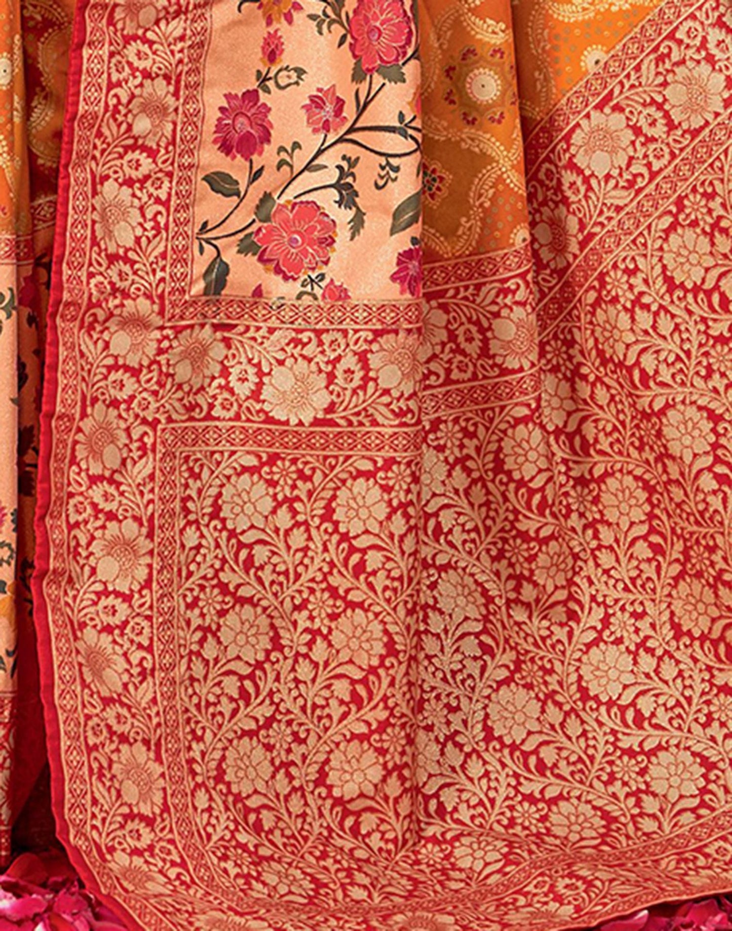Yellow  & Multicoloured Printed Silk Saree