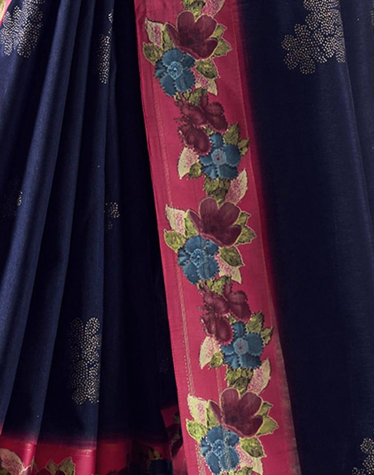 Navy Blue Silk Printed Saree