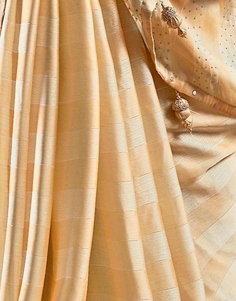 Cream Chiffon Plain Saree