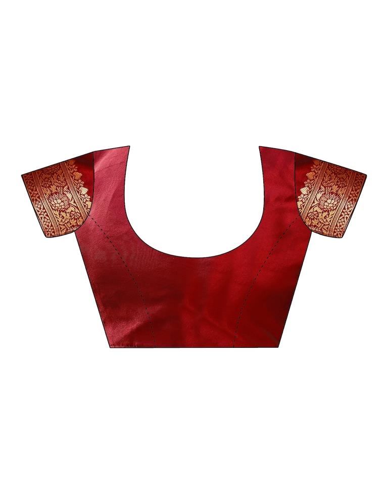 Maroon & Orange Silk Plain Saree