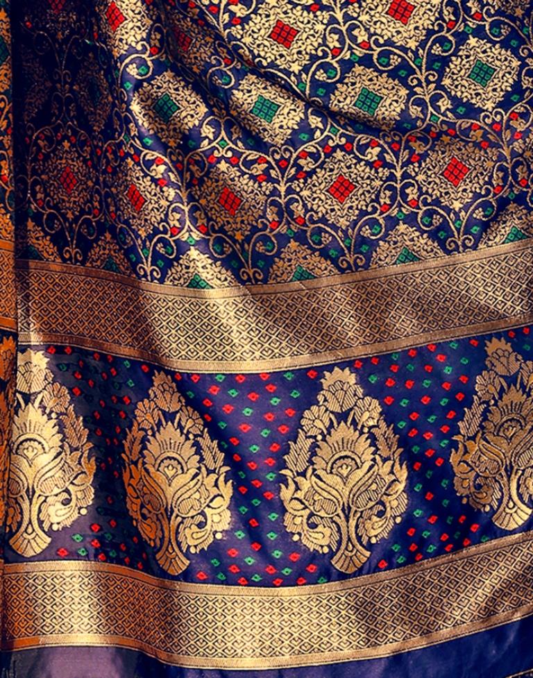 Dark Blue Silk Plain Saree