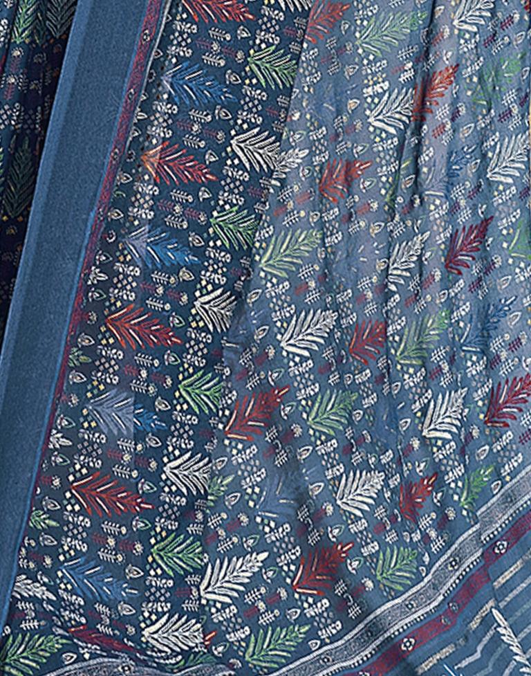 Denim Blue Georgette Printed Saree