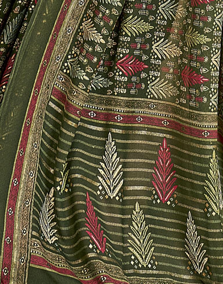 Olive Green Georgette Printed Saree