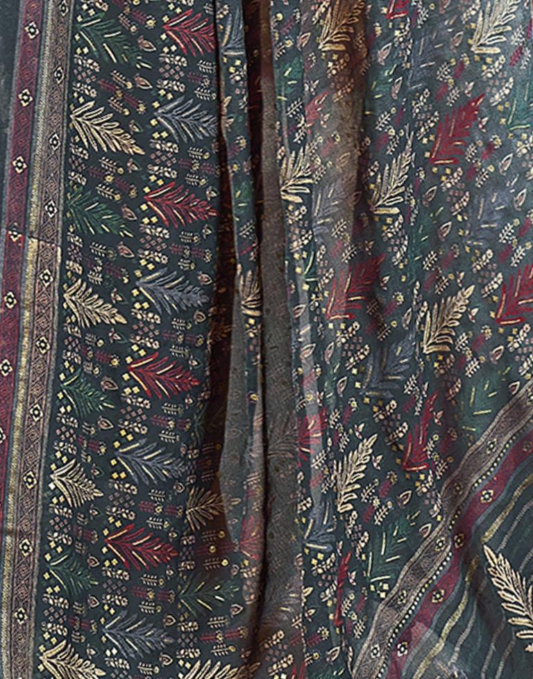 Dark Grey Georgette Printed Saree