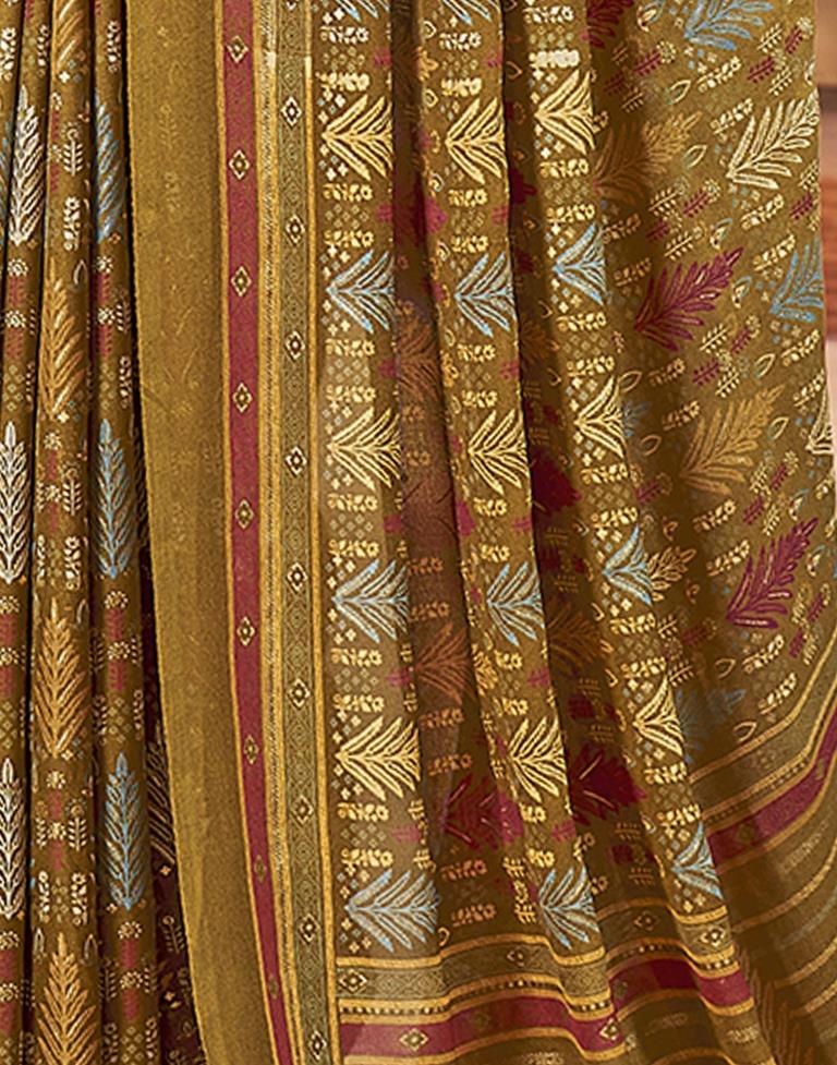 Dark Mustard Yellow Georgette Printed Saree