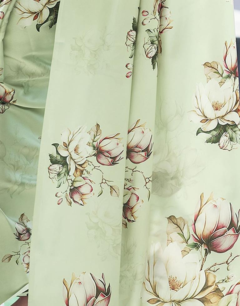 Light Pista Green Satin Printed Saree