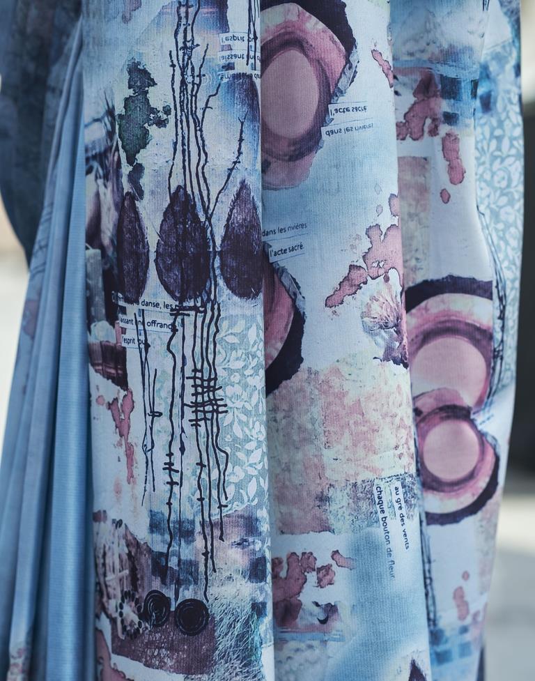 Steel Satin Printed Saree