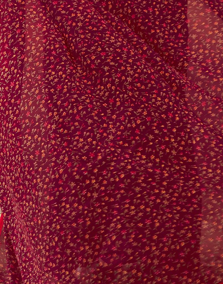 Maroon Georgette Printed Saree