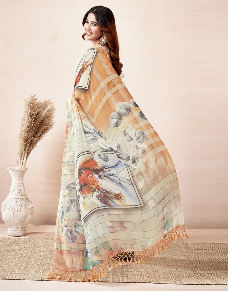 Beige & Multicoloured Georgette Printed Saree