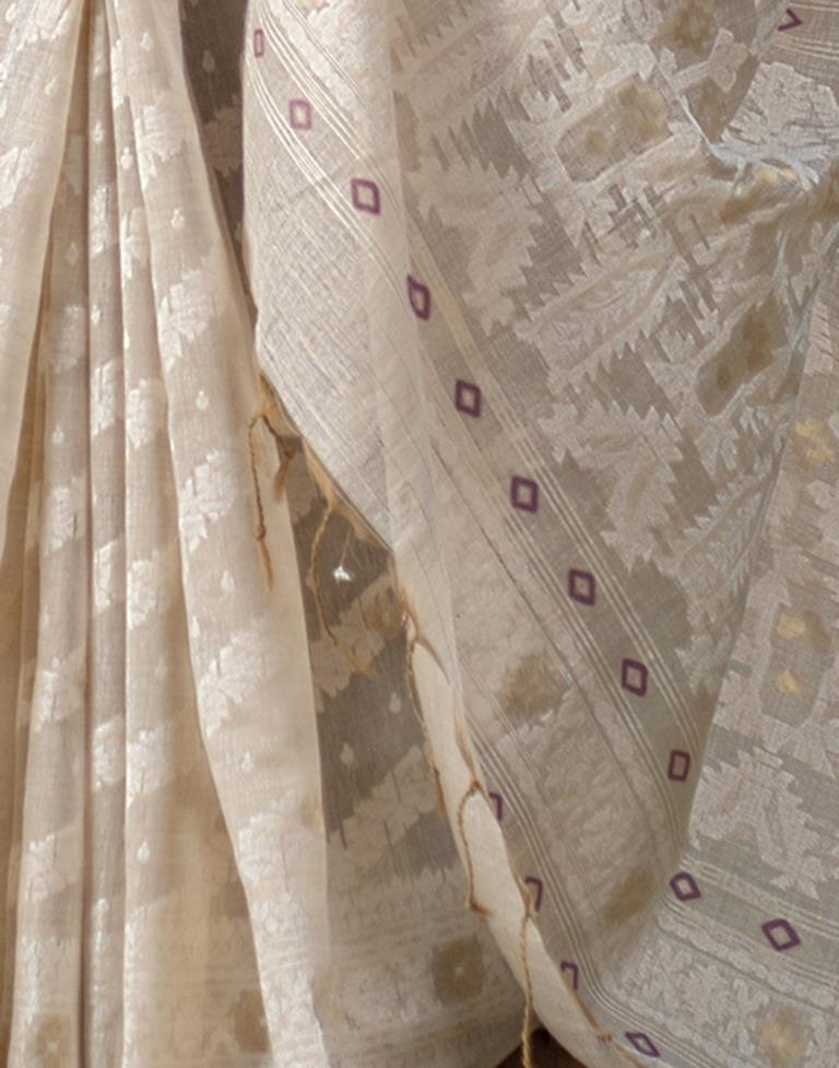 Beige Cotton Woven Saree