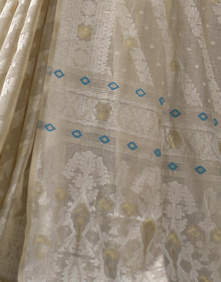 Beige Cotton Woven Saree