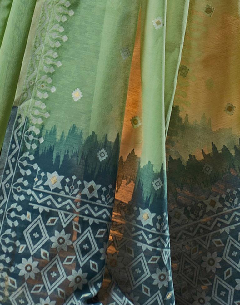 Pista Green Cotton Woven Saree