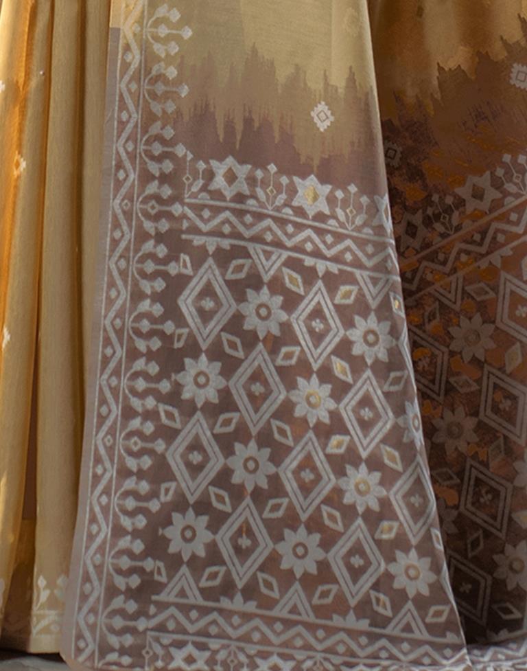 Light Yellow Cotton Woven Saree