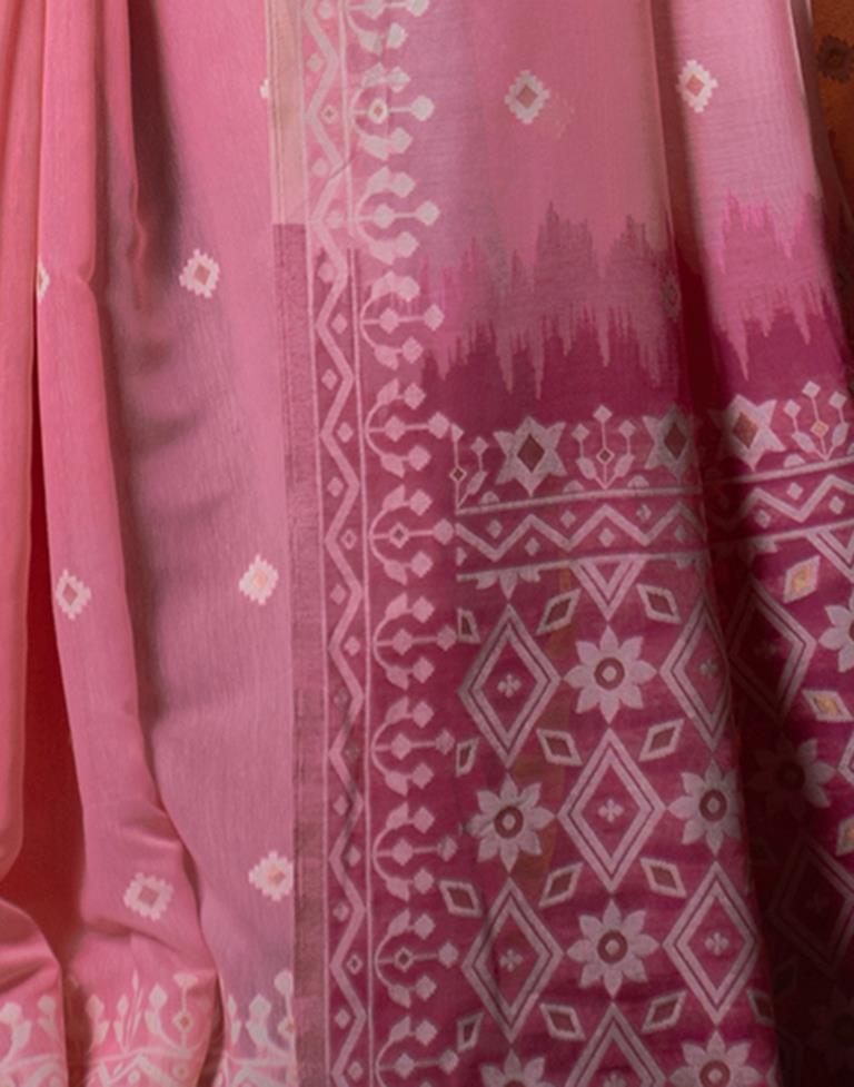 Light Pink Cotton Woven Saree