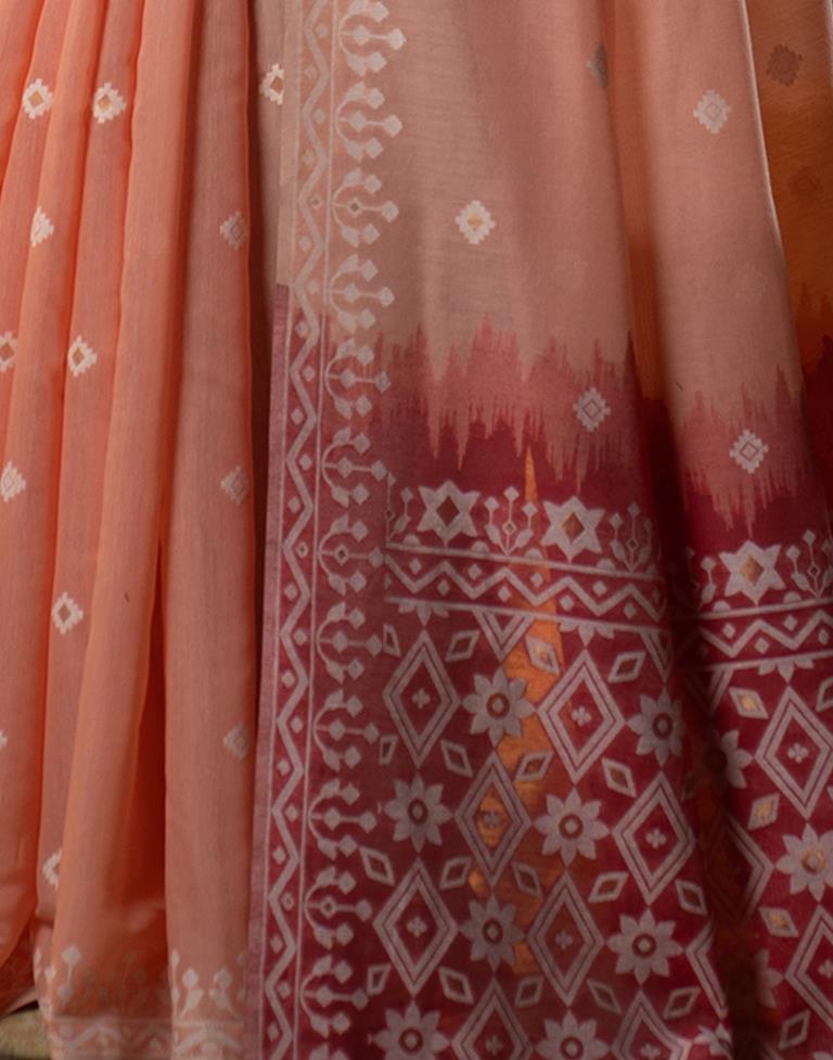 Peach Cotton Woven Saree