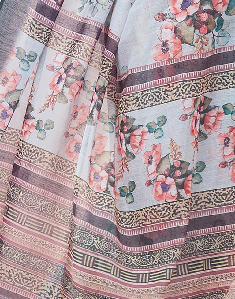 Grey Linen Printed Saree
