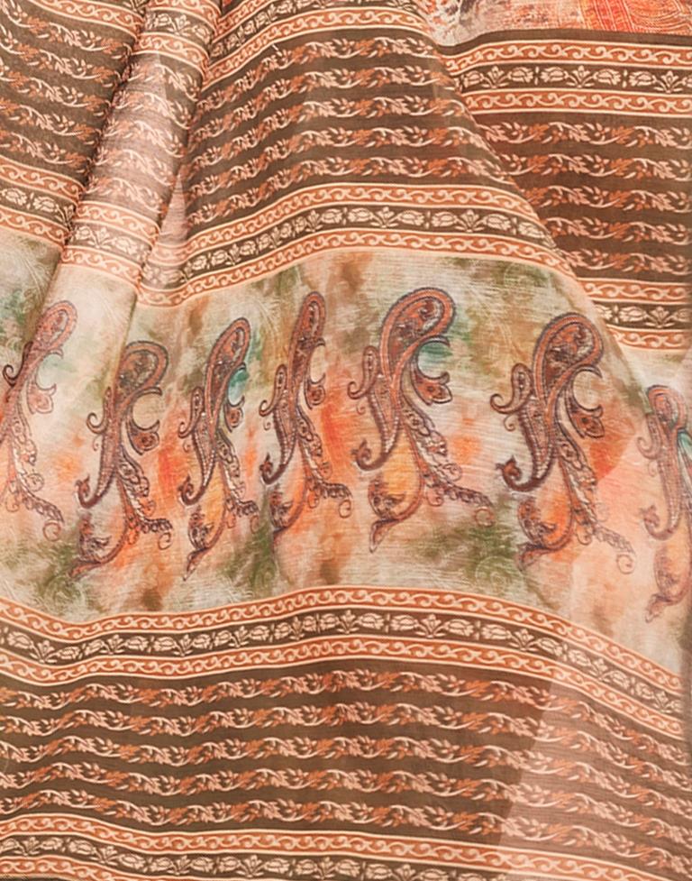 Mehandi Green Linen Printed Saree